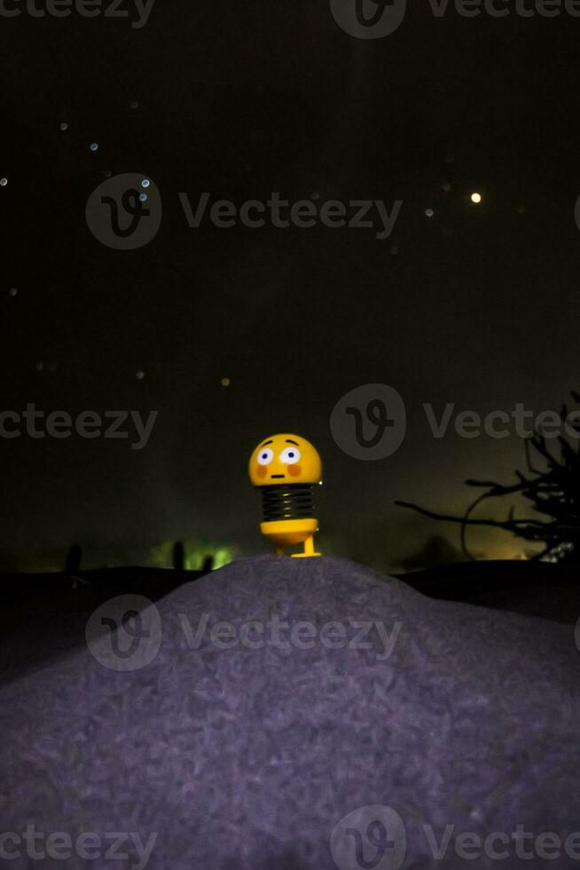 en leksak med stjärnor i bakgrunden på natten foto