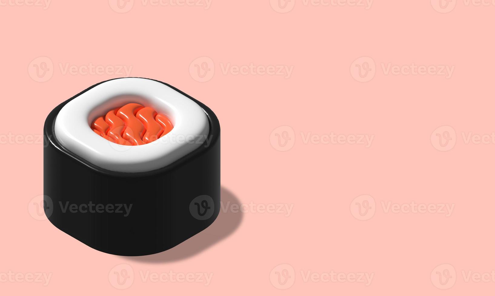 3D render illustration roll sushi isolerade. 3d illustration japansk sushi objekt foto