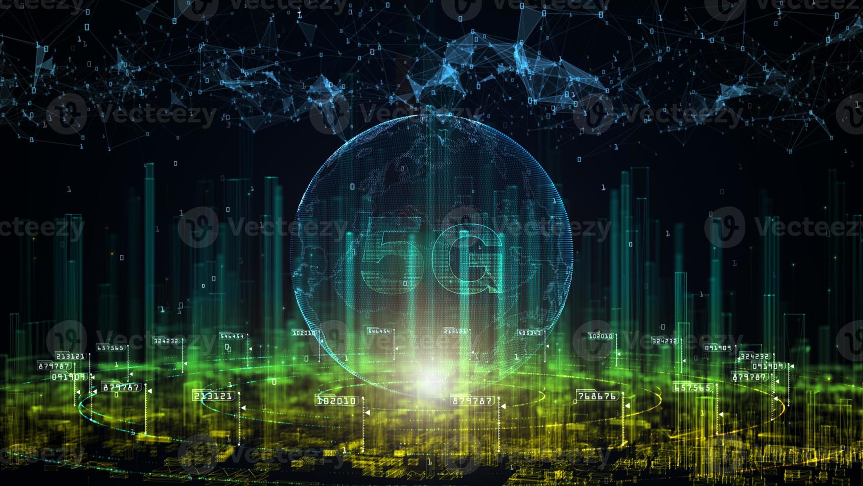 5g i digital stad. teknik nätverksdataanslutning. digitalt nätverk och cybersäkerhet. 5g-anslutning av digital data och konceptuell futuristisk bakgrund foto