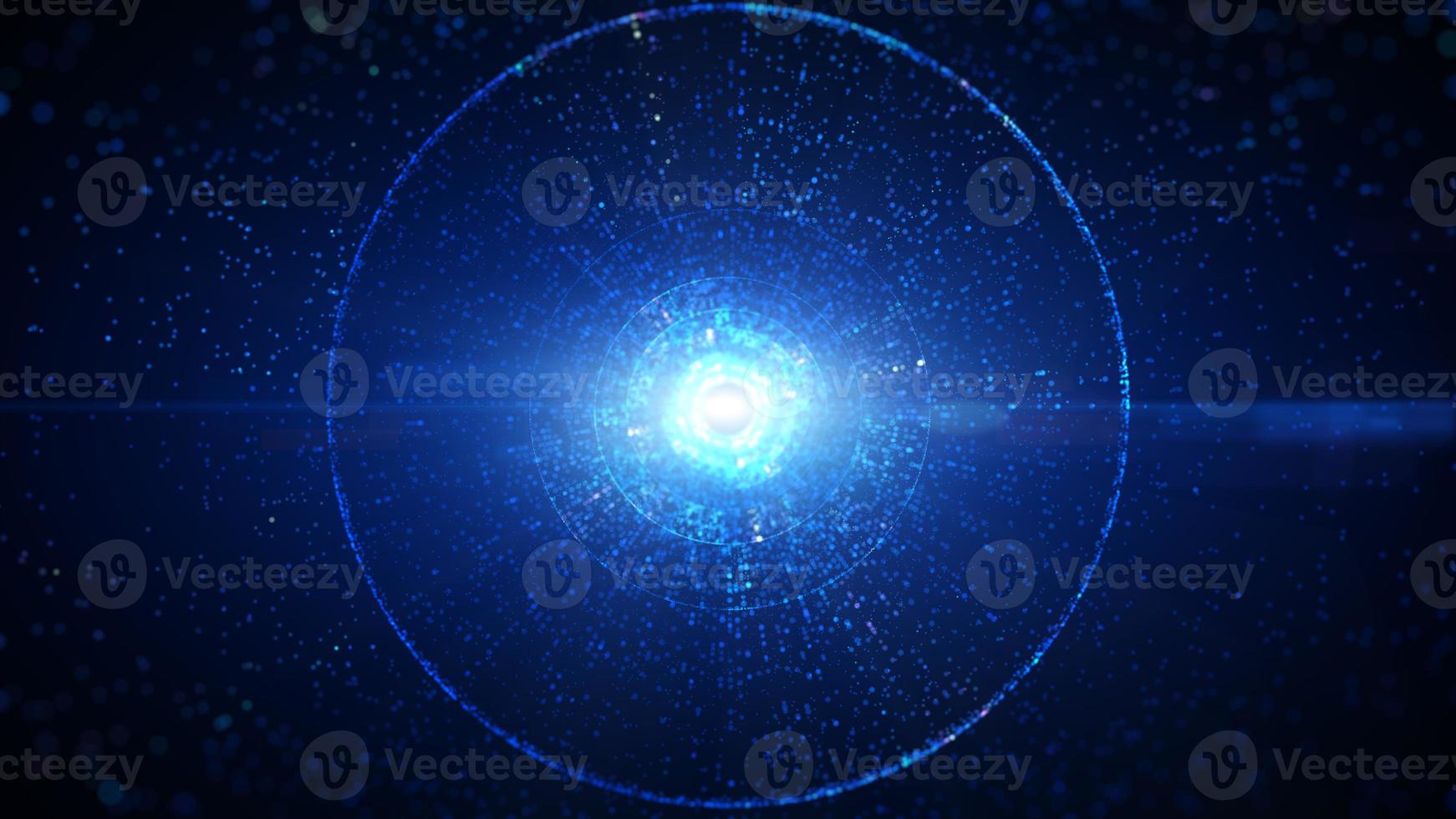 blå färg digital cirkel tunnel av cyberrymden med partiklar och belysning, teknik nätverksanslutningar abstrakt bakgrund koncept foto