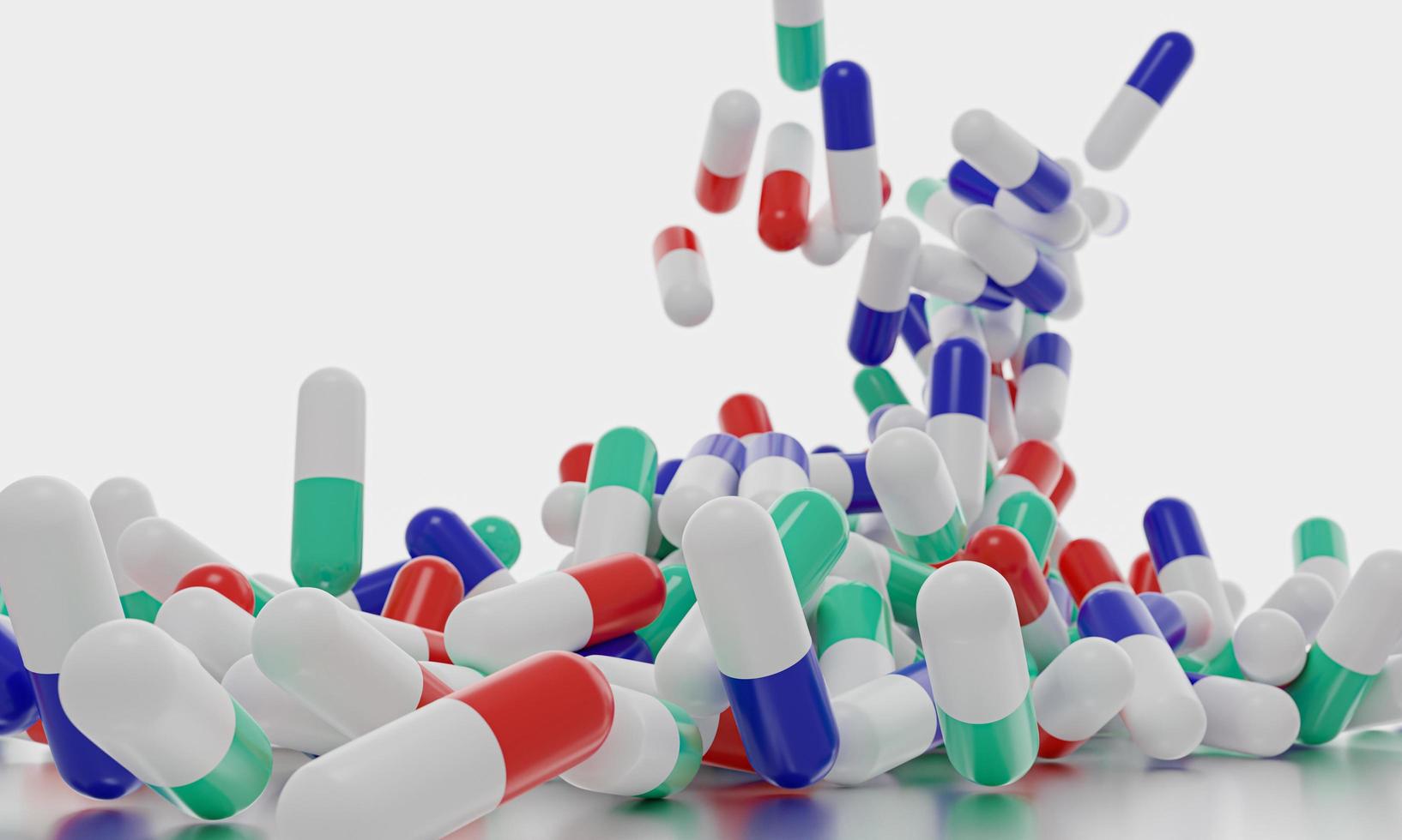 farmaceutiska färgglada piller medicin antibiotika tabletter medicin. 3d-rendering. foto