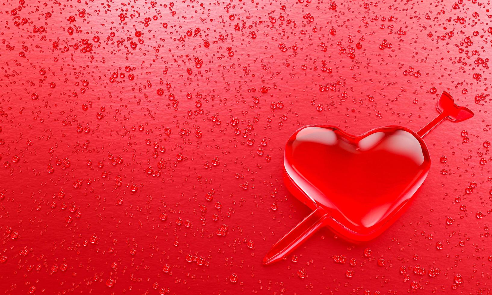 vattendroppar i form av hjärta med pil broderad i betydelsen kärlek. många droppar på metalliska ytor i rosa och mörkrosa nyanser för mobil bakgrund eller tapet.3d-rendering. foto