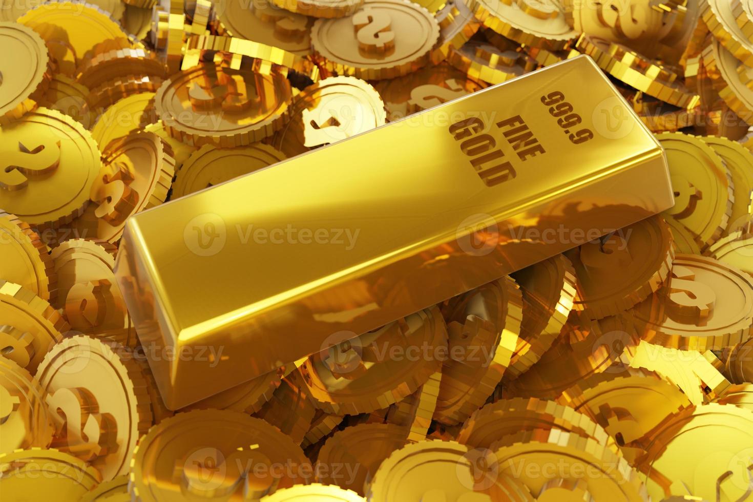 stack närbild guldtackor, vikt av guldtackor begreppet rikedom och reserv. begreppet framgång i affärer och finans, 3D-rendering foto