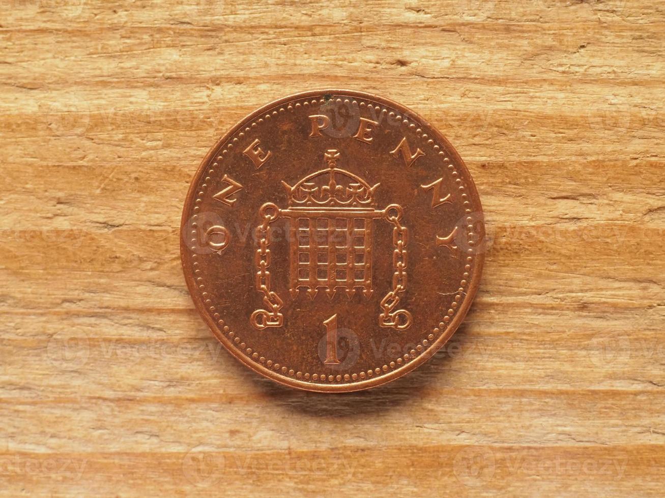 1 penny mynt, baksidan, valuta i Storbritannien foto