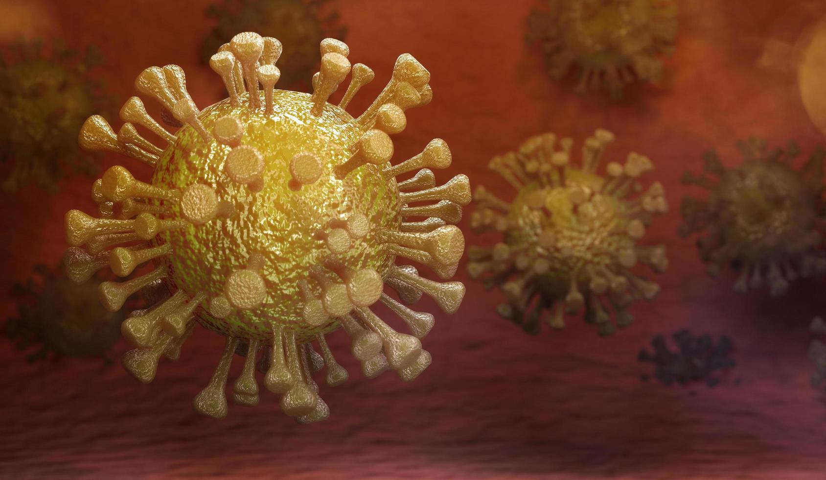 medicinsk illustration grupp av corona virus bakgrund, covid-19, 3d-rendering foto