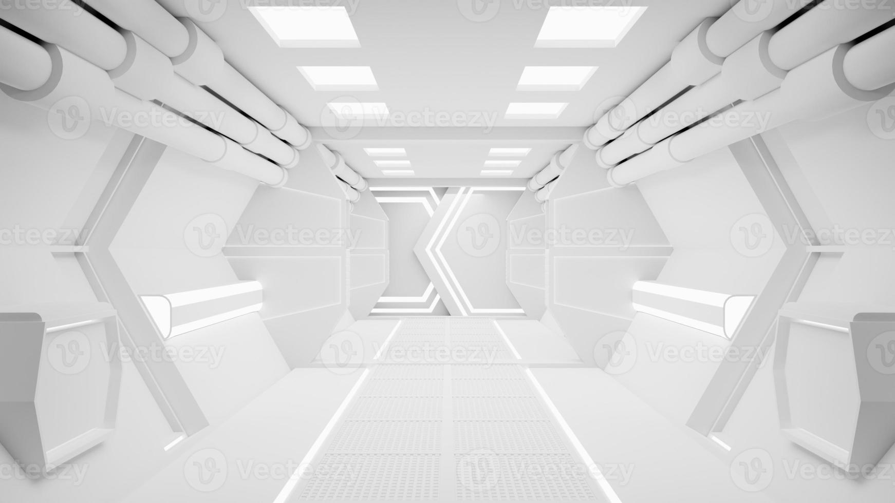 rymdskeppskorridor är en rörlig grafikvideo som visar det inre av ett rymdskepp i rörelse. 3d-rendering foto