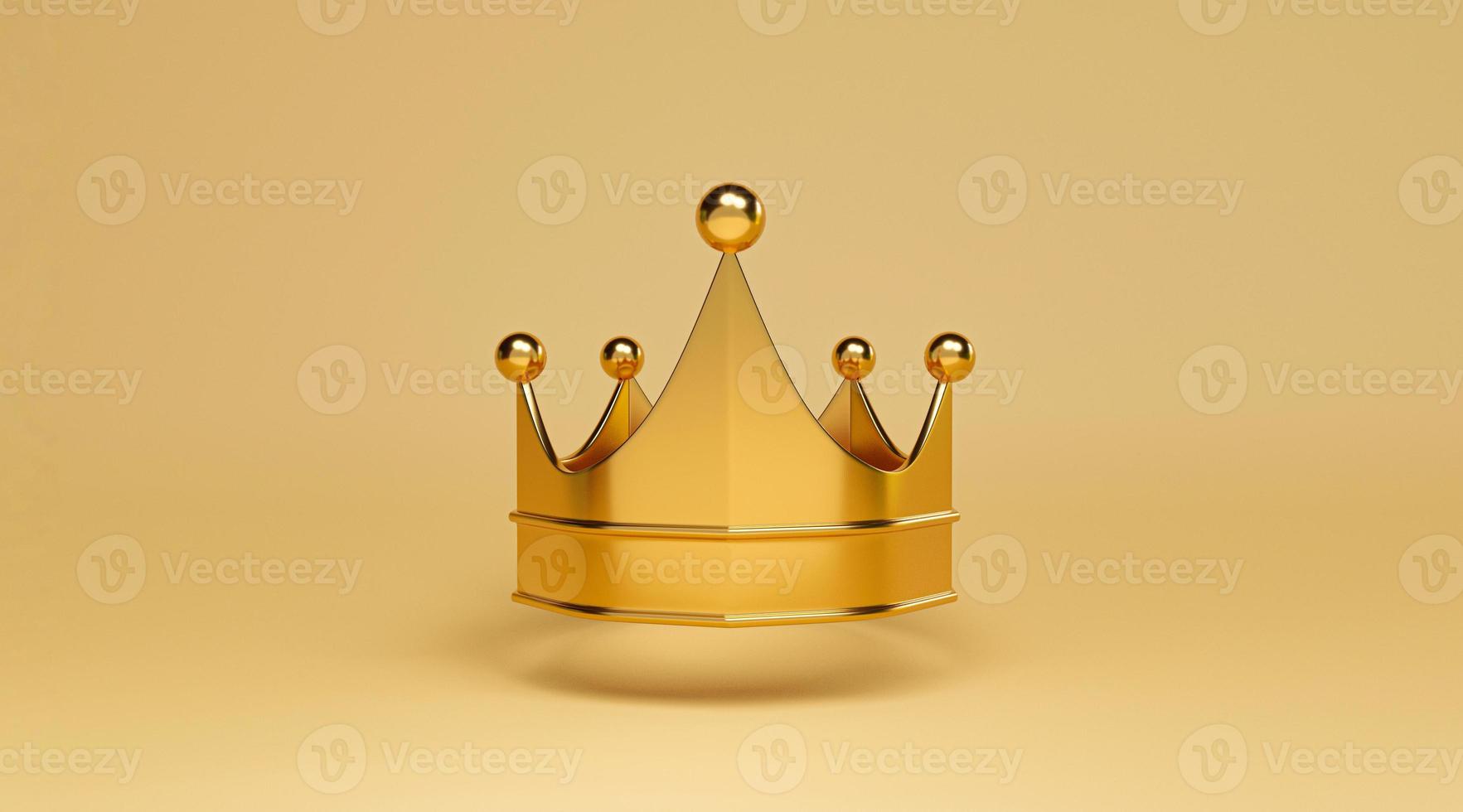 gyllene krona på gul bakgrund för kung treasure koncept av 3d render. foto