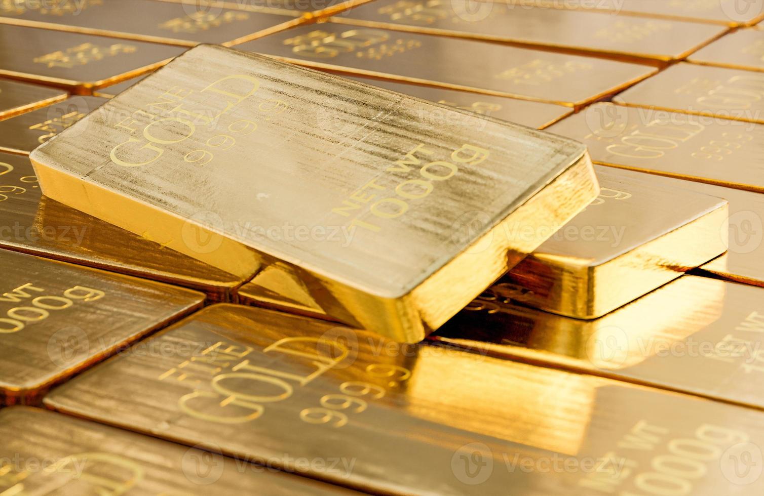 stack närbild guldtackor vikt 1000 gram., begreppet framgång i affärer och finans., 3D-modell och illustration. foto