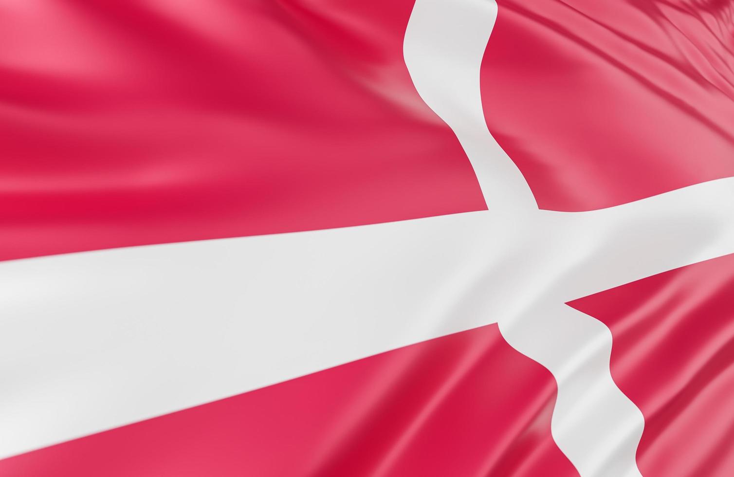 vackra danmark flagga våg närbild på banner bakgrund med kopia utrymme., 3D-modell och illustration. foto