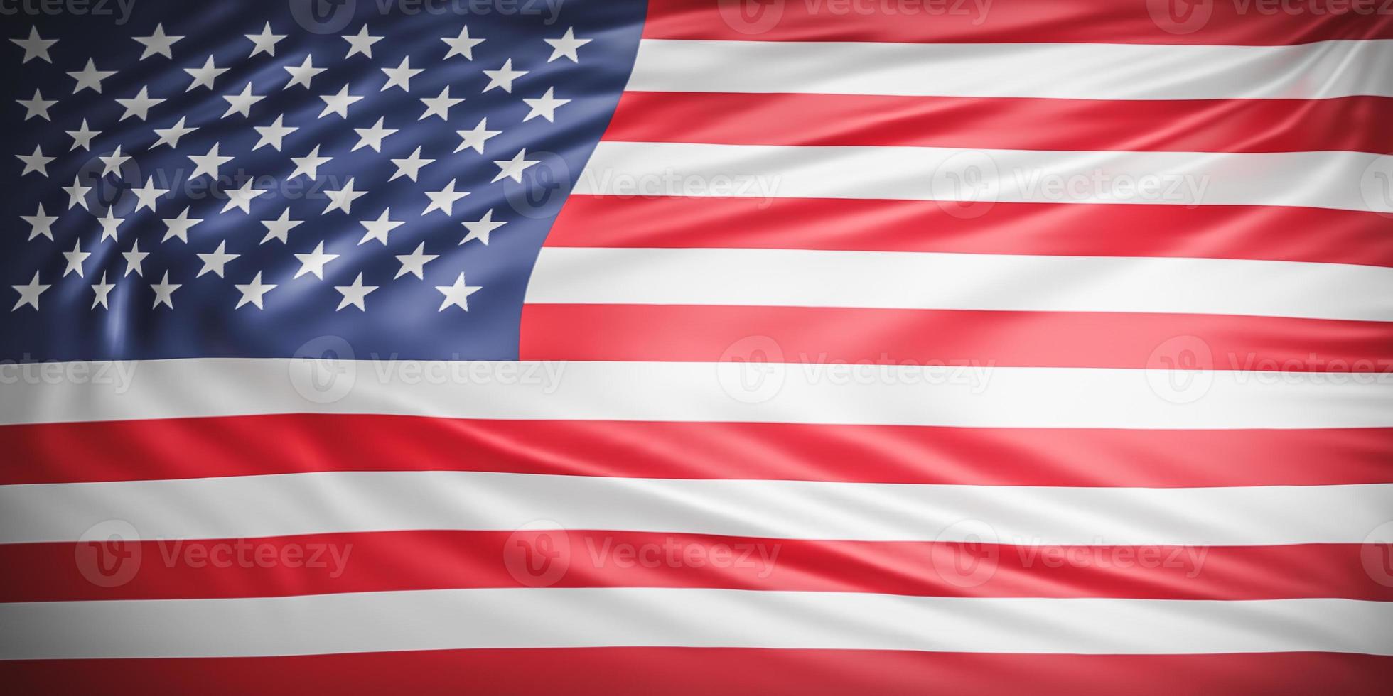 vacker amerikansk flagga våg närbild för minnesdag eller 4 juli på banner bakgrund med kopia utrymme., 3D-modell och illustration. foto