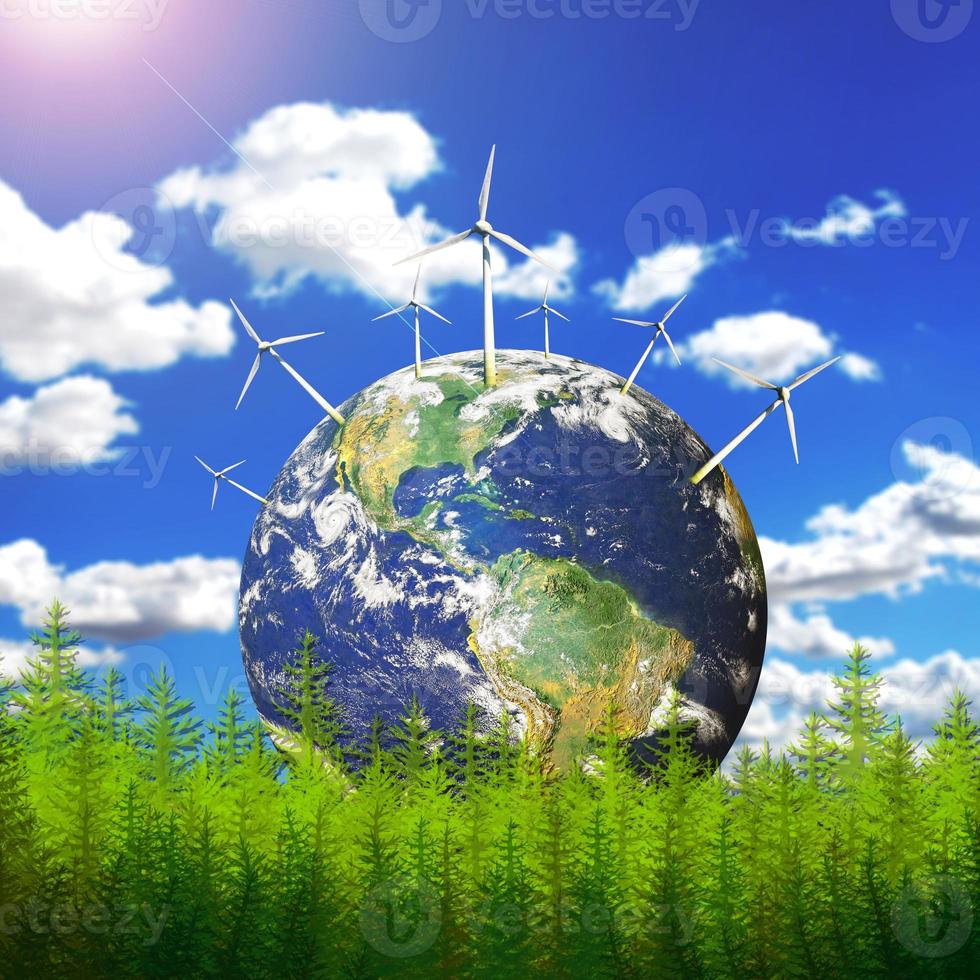 vindkraftvärlden. turbinen producerar ren energi. alternativ energi foto