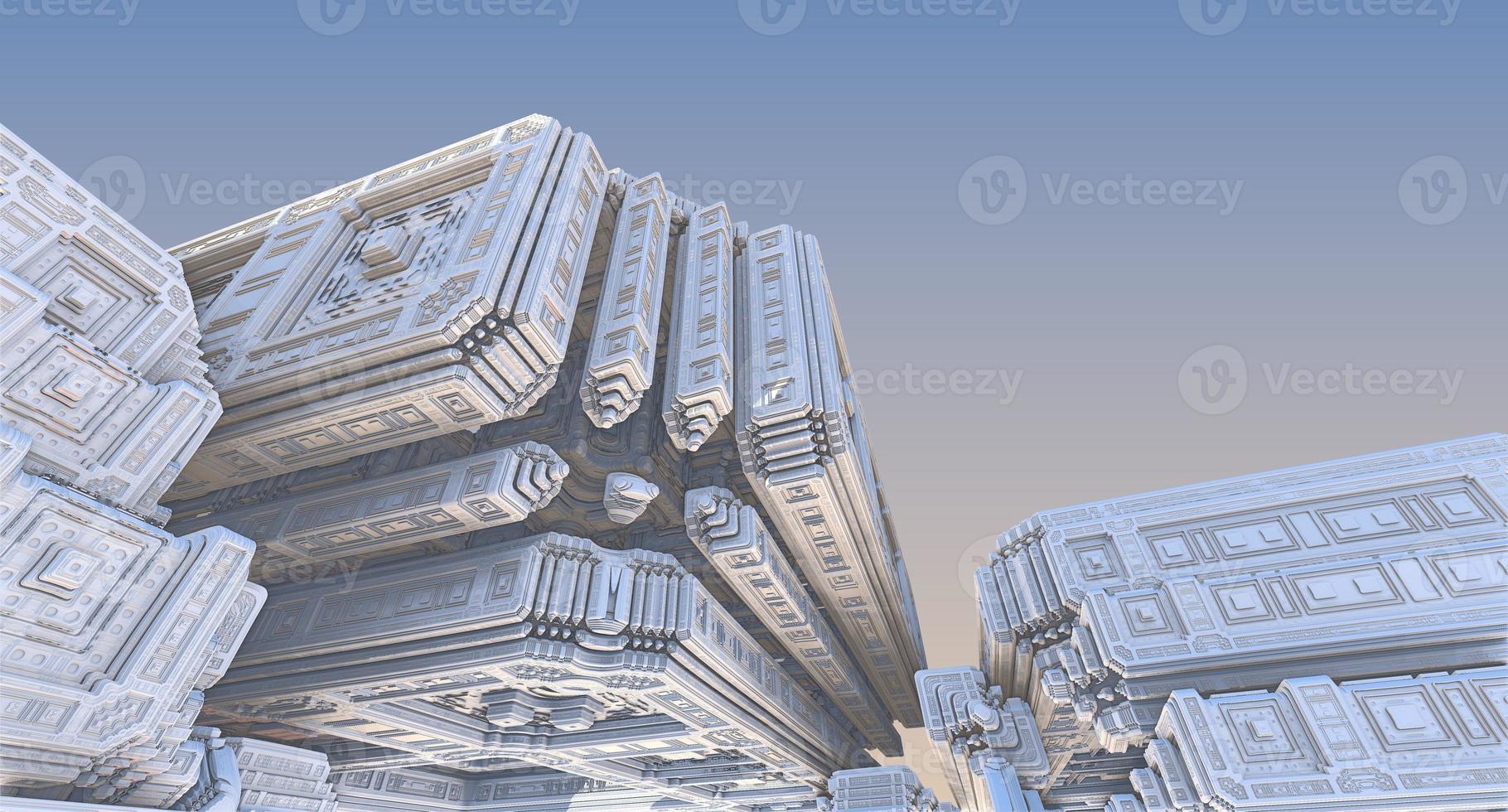 silver metalliskt rymdskepp abstrakt datorgenererad fraktal design. 3D-illustration av en vacker oändlig matematisk mandelbrot uppsättning fraktal. foto