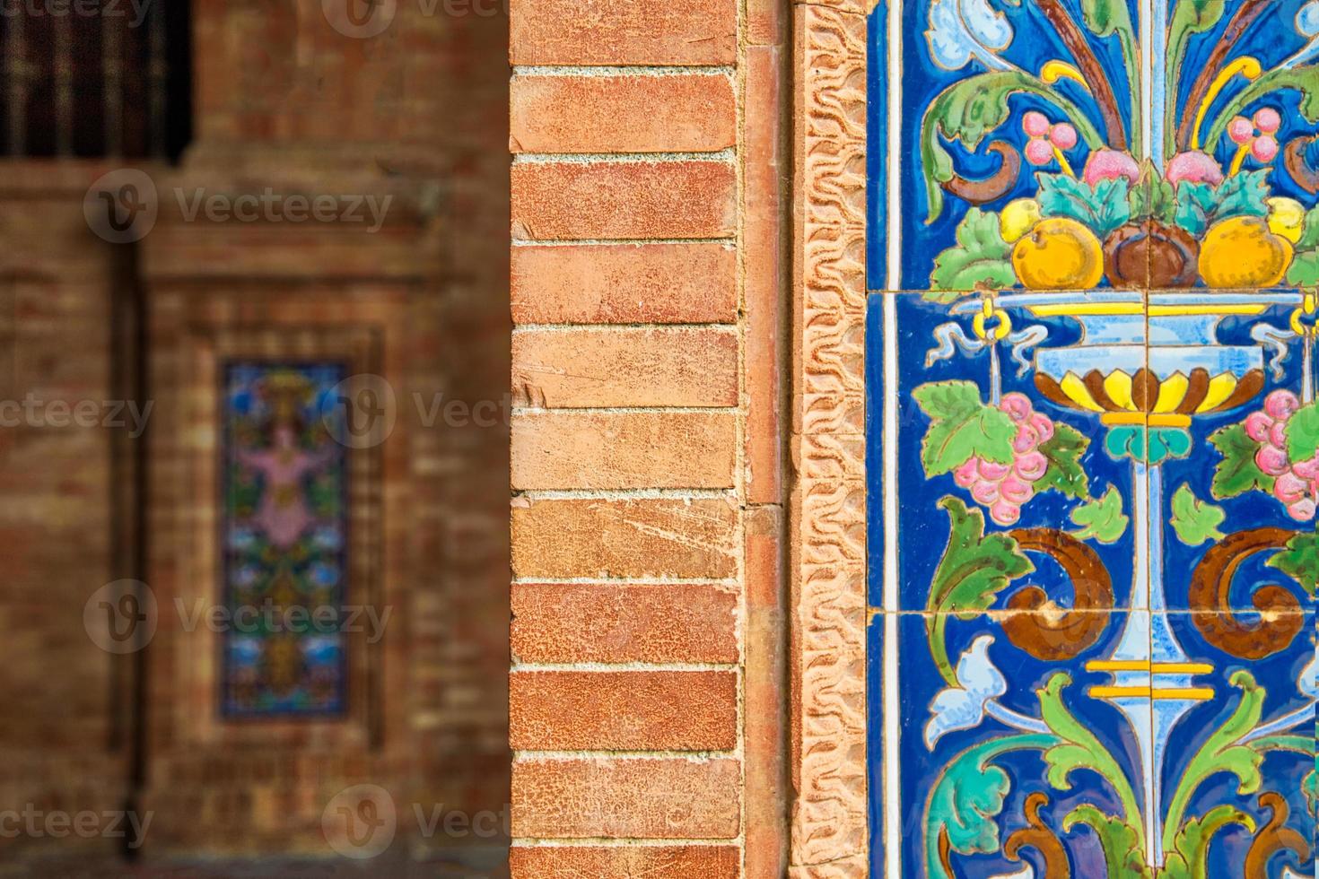 plaza de espana, sevilla, arkitektoniska detaljer och ornament foto