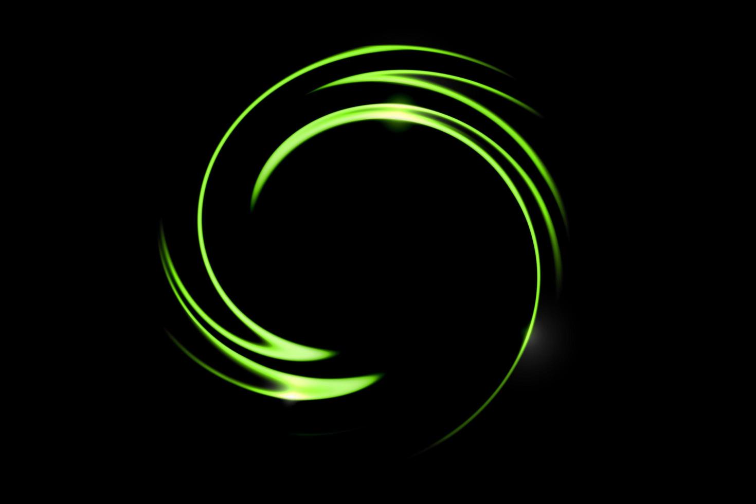 grönt eld kometljus flyger i cirkel. lysande ljus i rörelse med partiklar på svart himmel. ring av eld, abstrakt bakgrund foto