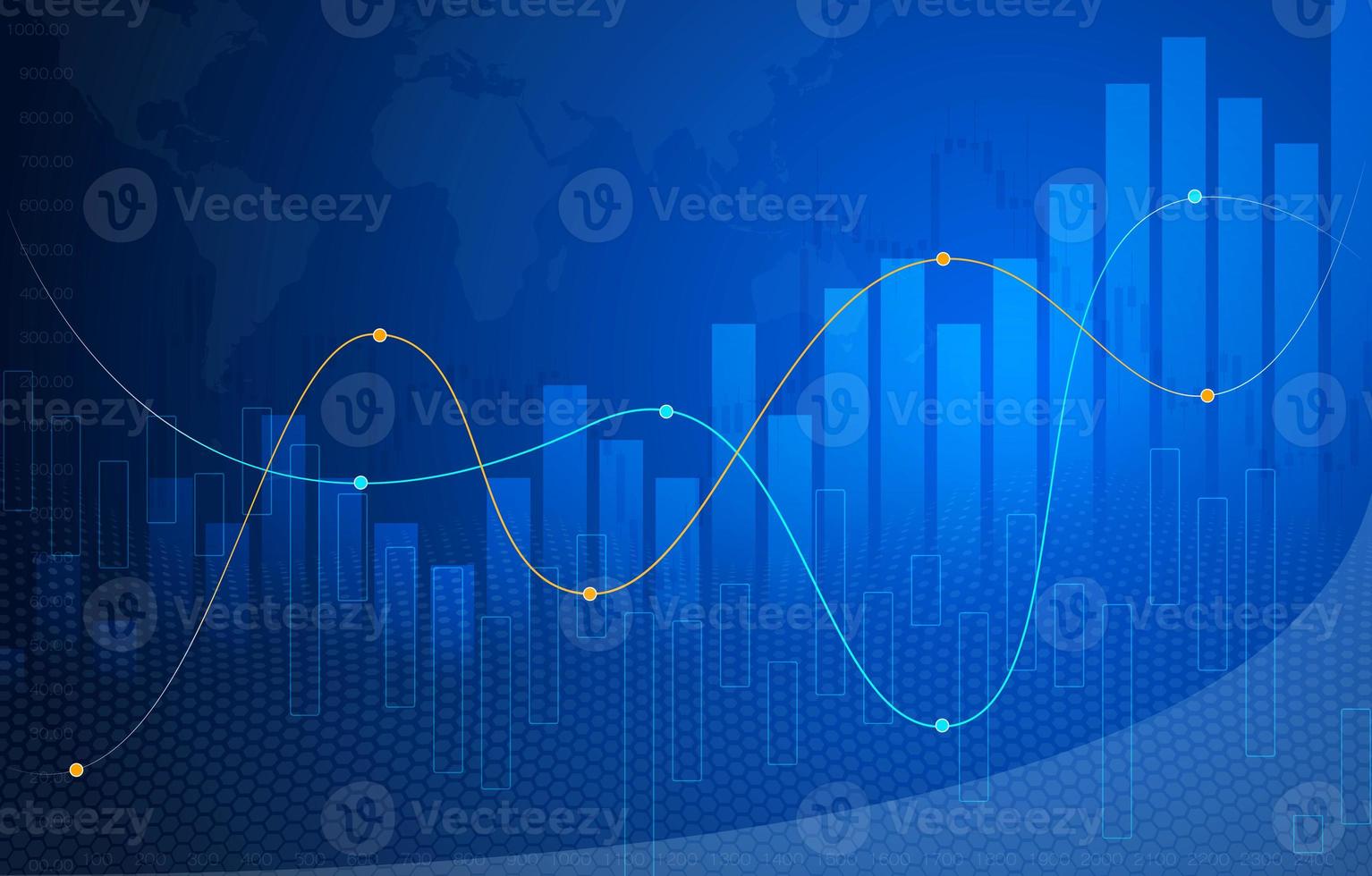 bakgrundsmedia blå bild med aktiemarknadsinvesteringar handel, ljusstake grafdiagram, trend av graf, hausse punkt, mjuk och oskärpa, illustration. foto