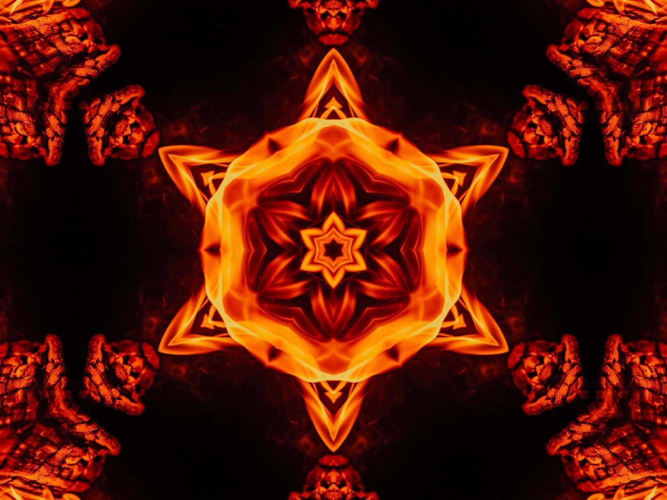 unik abstrakt bakgrund. orange flammor kalejdoskop mönster. gratis foto