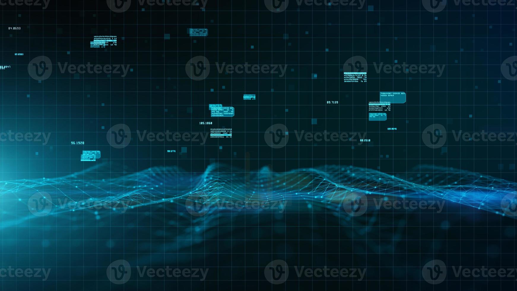 blå digitala cyberrymden digitala datanätverksanslutningar, vågflödande med linjer och punkter anslutning, teknologikommunikation eller högteknologisk digital display holografisk informationsbakgrund. foto