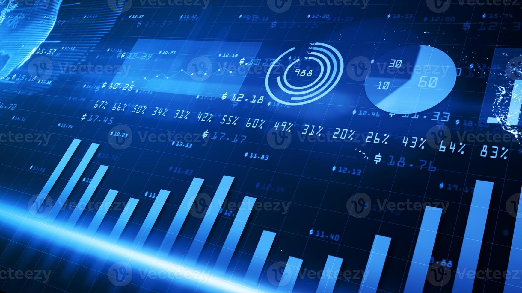 digitala finansiella diagramstaplar, finansiella investeringstrender runt om i världen, big data och aktiemarknad, affärs- och finansbakgrund foto