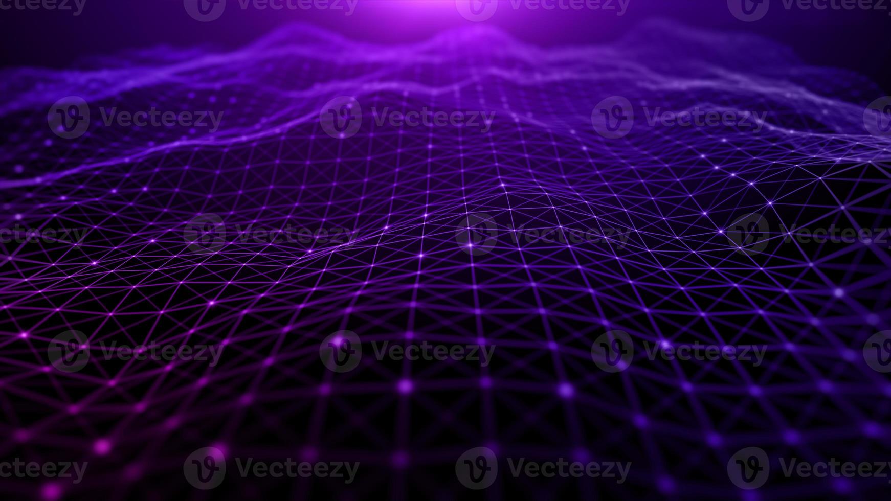 digital cyberrymden futuristisk, lila färg partiklar våg flödar med linjer och prickar anslutning, teknik nätverk abstrakt bakgrund. 3d-rendering foto