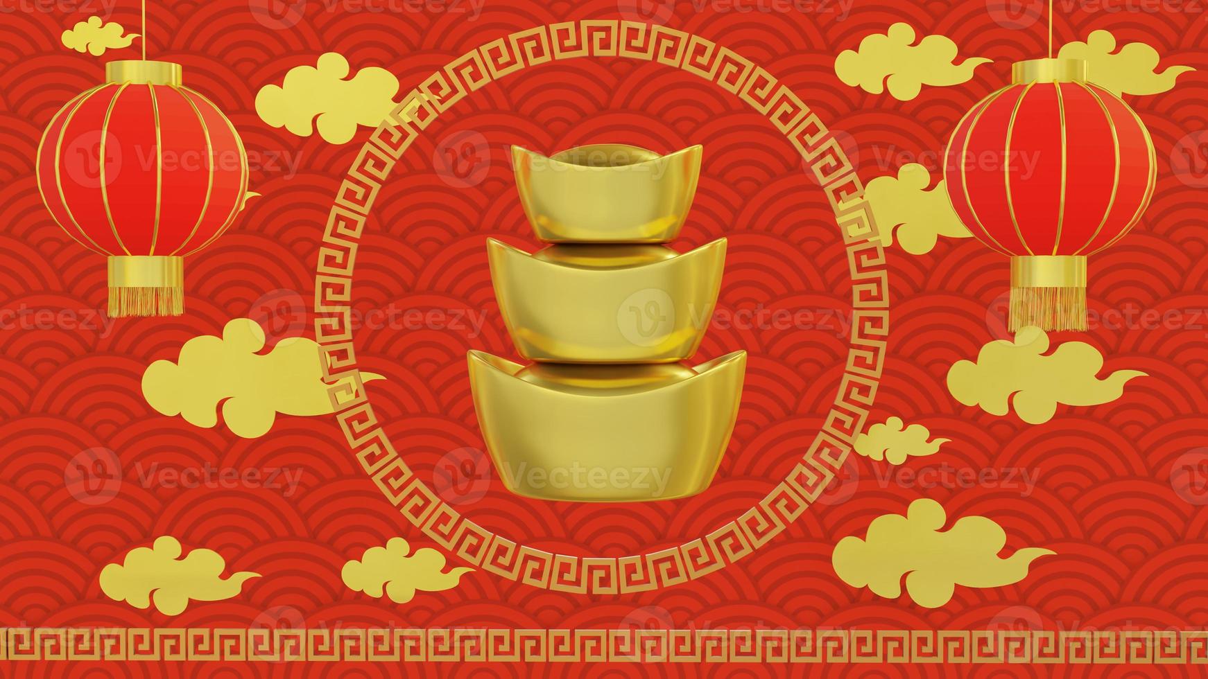 gyllene kinesiska mönstersamling, abstrakt bakgrund, dekorativa tapeter. 3d rendering foto