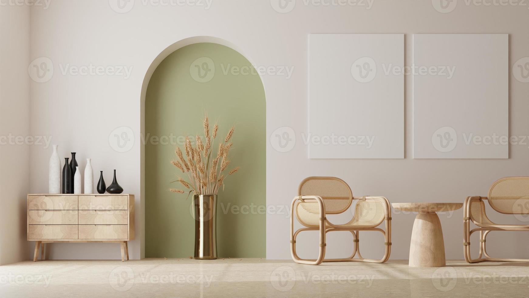 fotoram mockup i rent minimalistiskt skandinaviskt rum. 3d-rendering foto