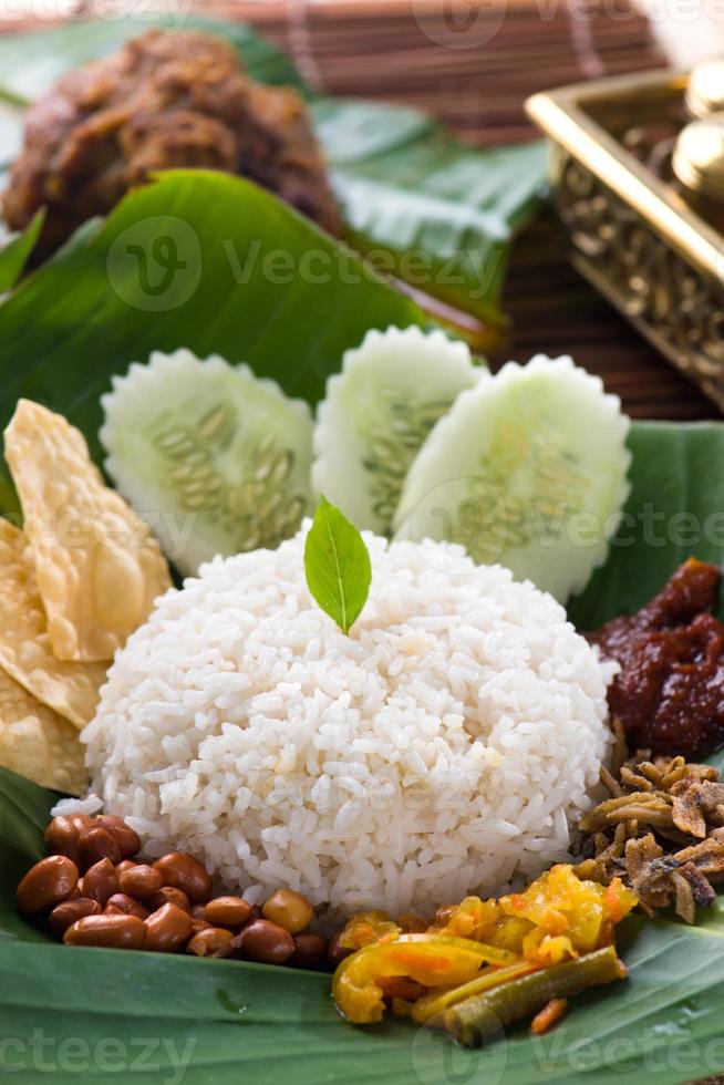 nasi lemak, en traditionell malaysisk maträtt foto