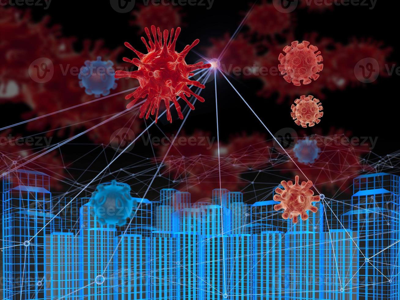 3D-rendering, coronavirus 2019, konceptet med epidemin av corona, farliga virus och farlig influensa. foto