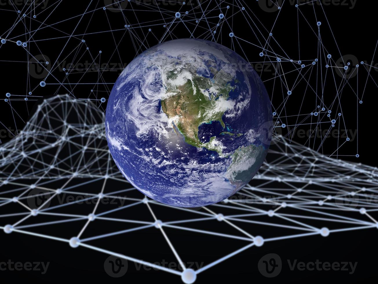 3d blockchain stadsbild, koncept stadsnätverk, jordbild tillhandahållen av nasa.element av denna bild tillhandahållen av nasa foto