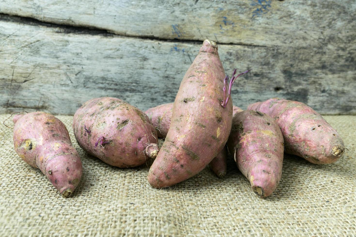 yam på träbord foto