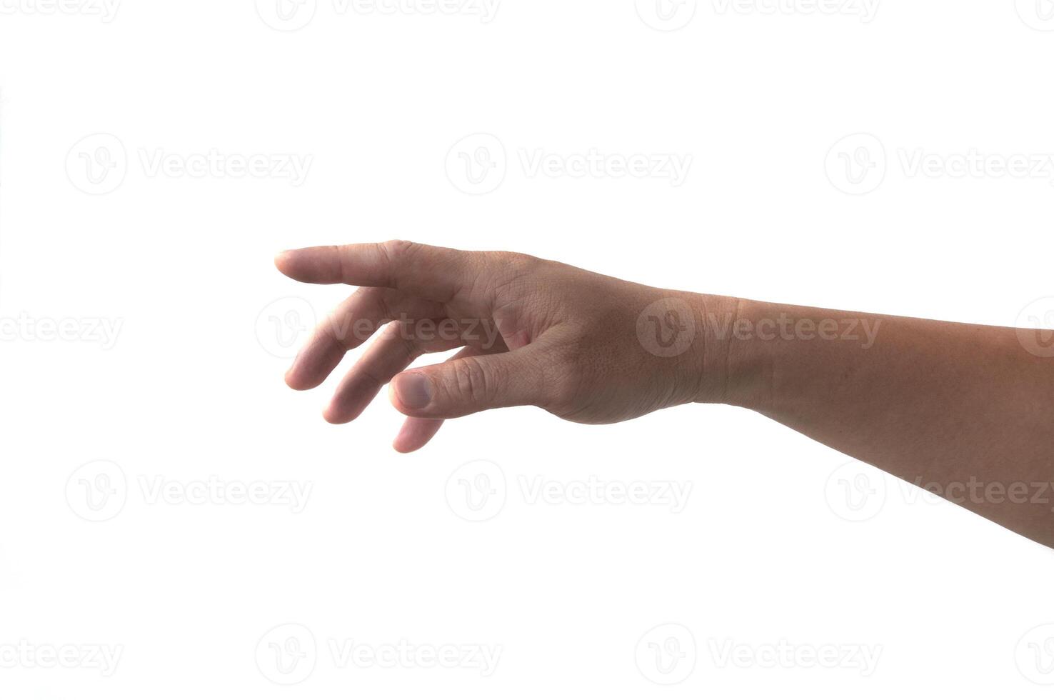 asiatisk man hand pekar på vit bakgrund. foto