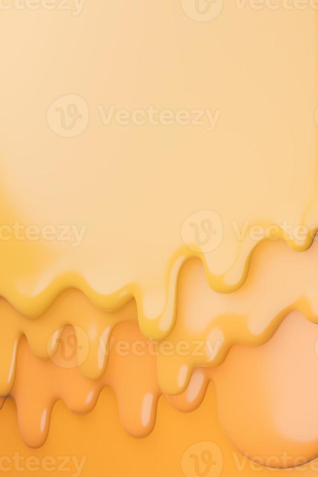 ost krämig flytande droppar., ost smälter på gul bakgrund., 3D-modell och illustration. foto