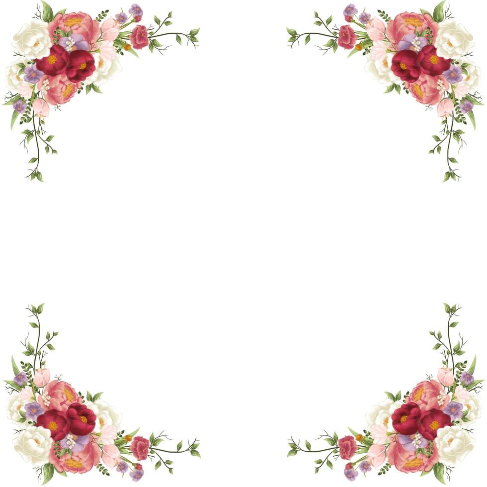 blommig ram, elegant illustration med blommor, löv och grenar som används i olika inbjudningar, med plats för text. foto