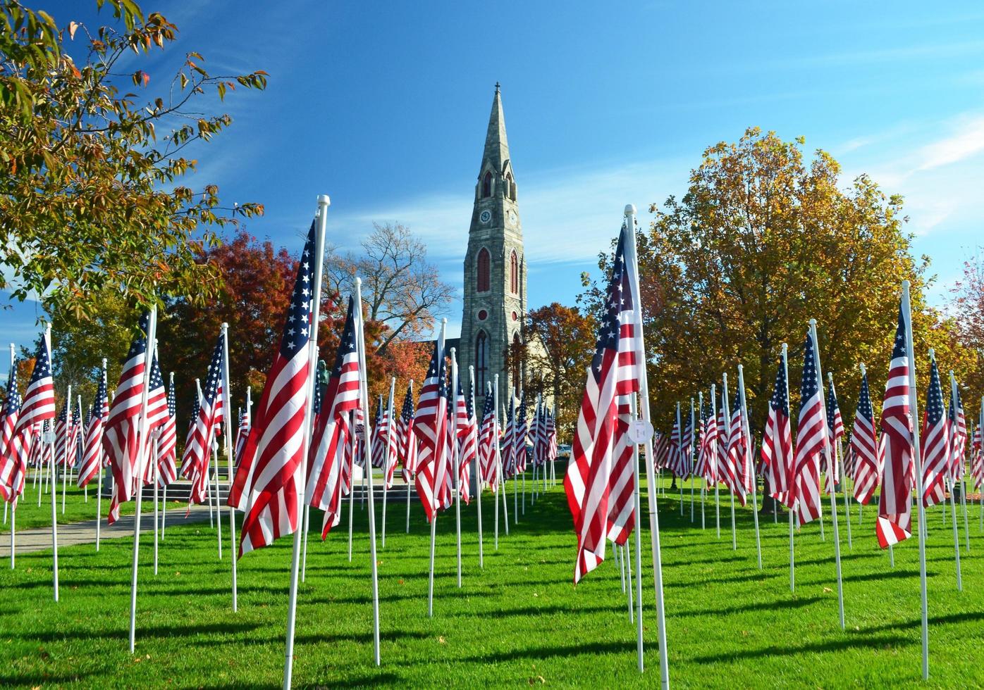 amerikanska flaggor på display goshen new york foto