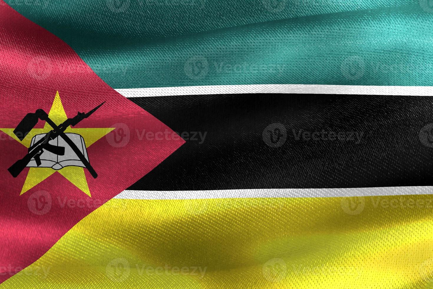 3D-illustration av en Moçambiques flagga - realistiskt viftande tygflagga foto
