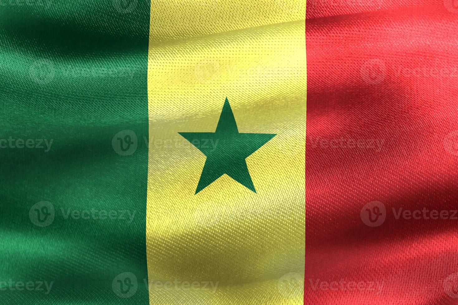 3D-illustration av en senegal flagga - realistiska viftande tygflagga foto