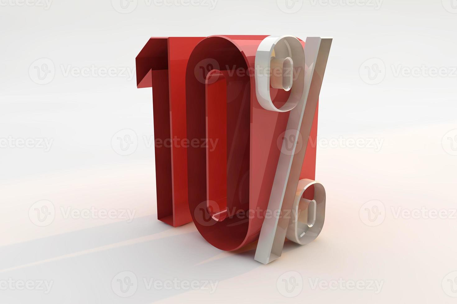 10 procent tecken 3d nummer rött. 3d rendering foto