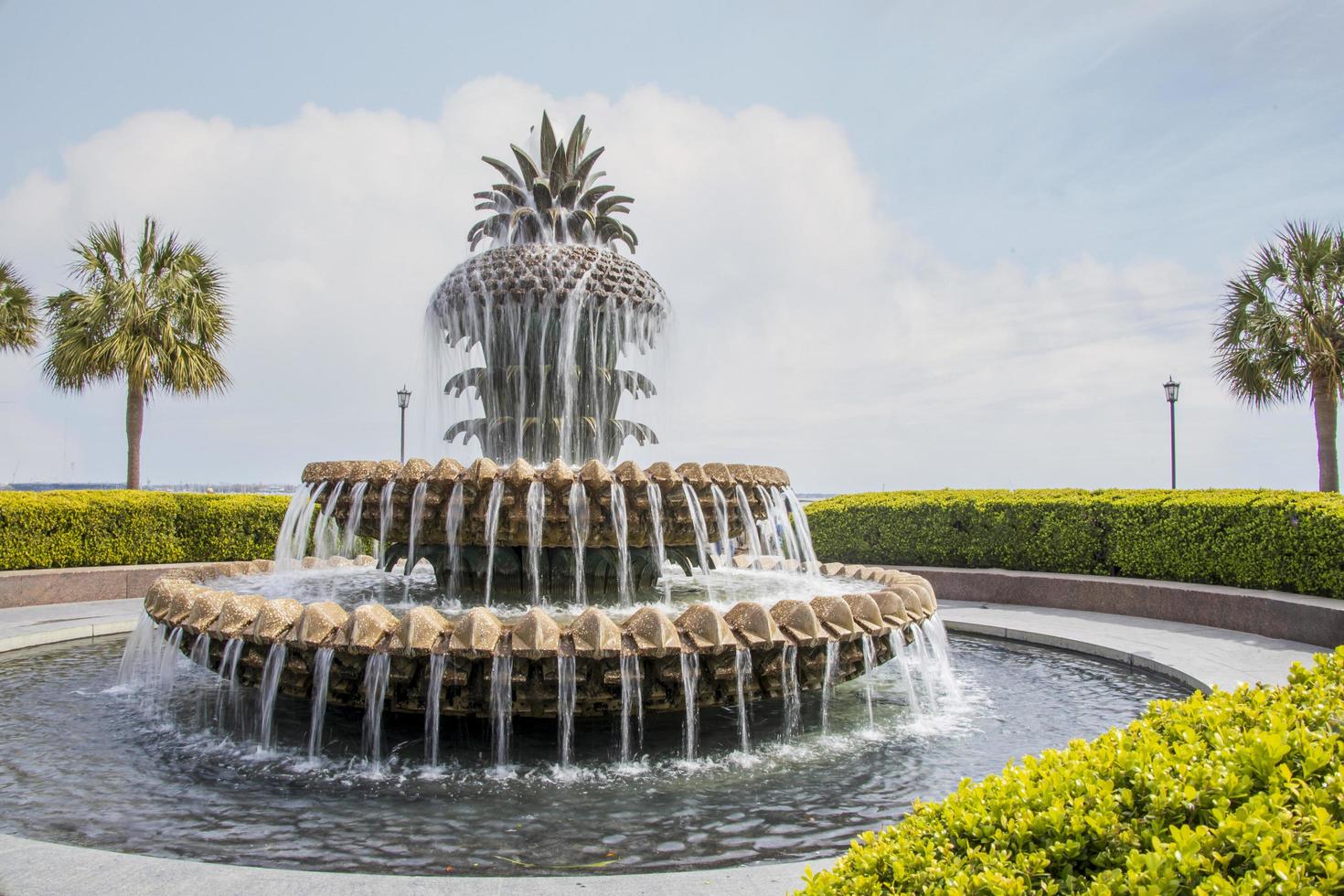 ananas fontän med rinnande vatten i en park foto