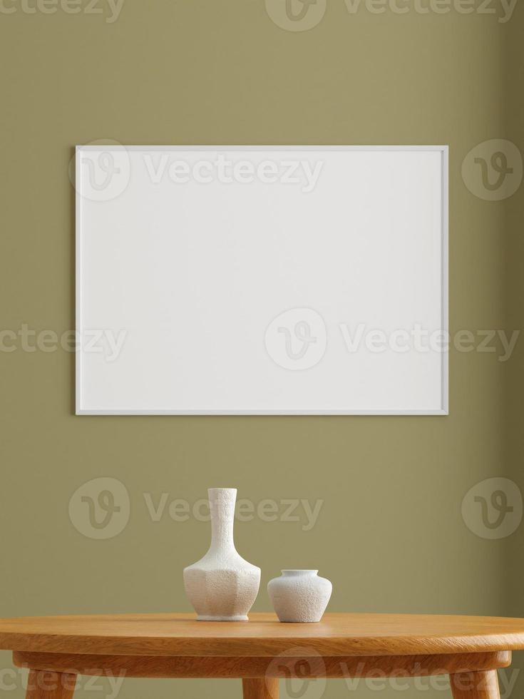 minimalistisk horisontell vit affisch eller fotorammockup på väggen i vardagsrummet. 3d-rendering. foto