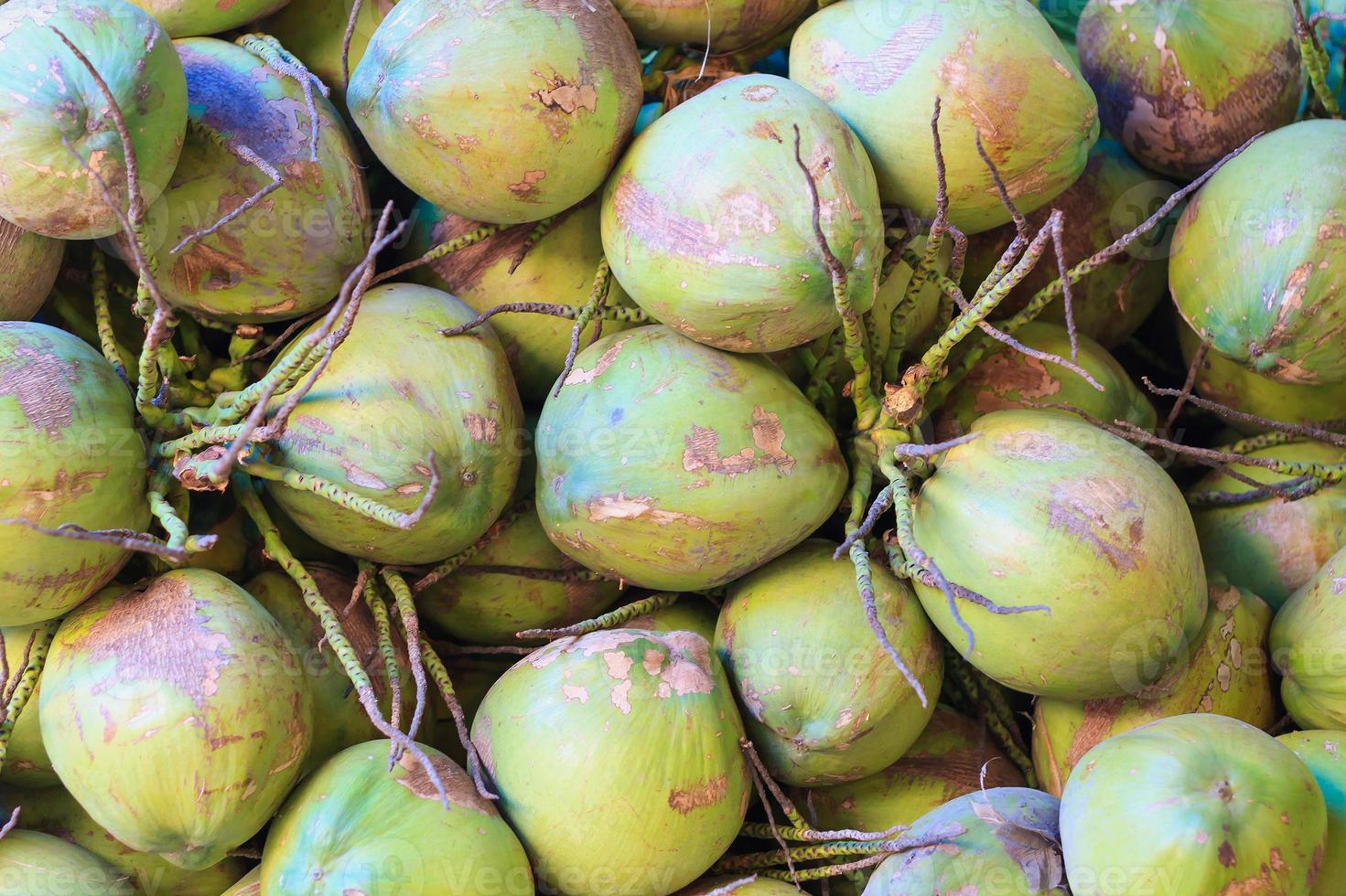 kokosnötter på marknaden foto