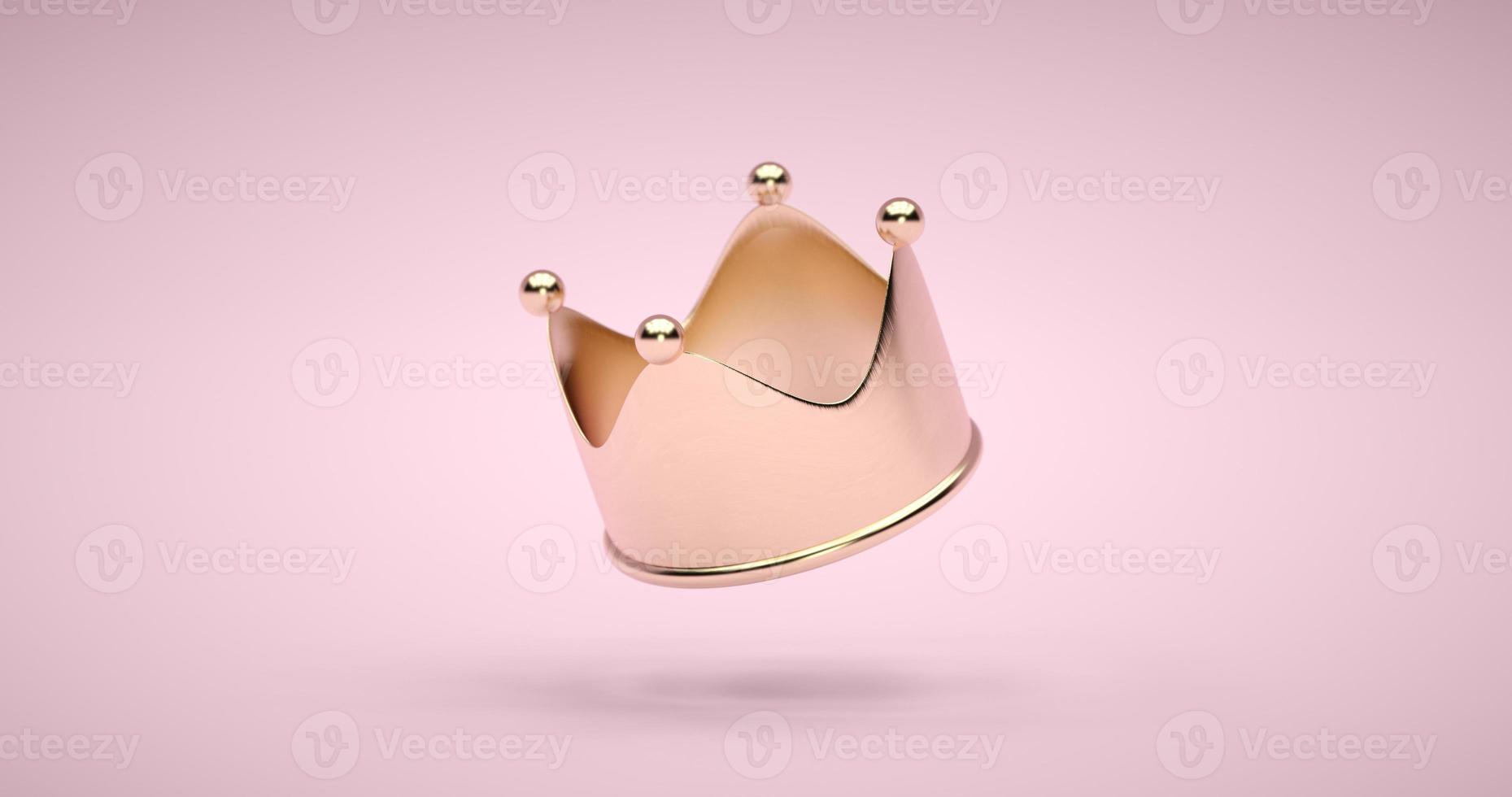 guld krona på rosa bakgrund med seger eller framgång koncept. lyxig prinsesskrona. 3d rendering foto