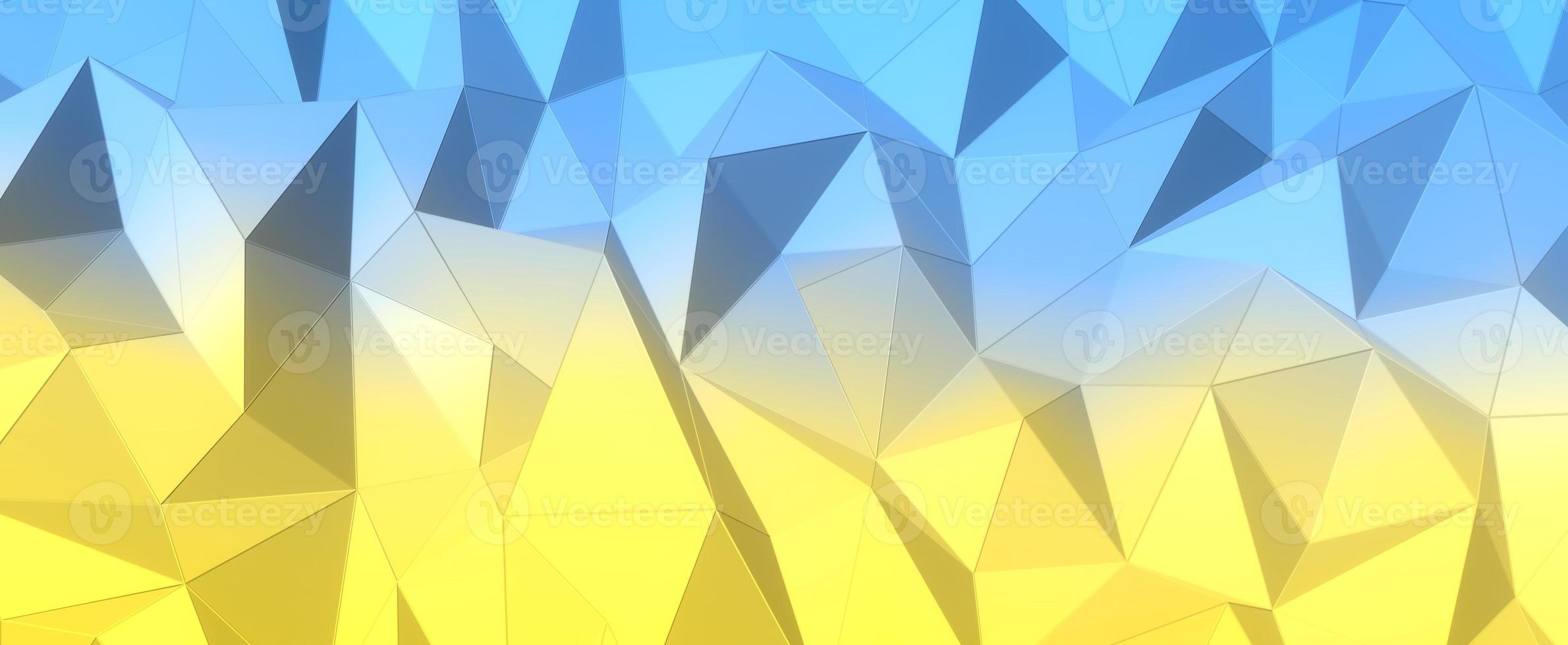 månghörnigt blå gul bakgrund. abstrakta färger av ukrainska flaggan. geometriska kullar med 3d render mesh. triangulära digitala texturer staplade i kreativa formationer med futuristisk inredning foto