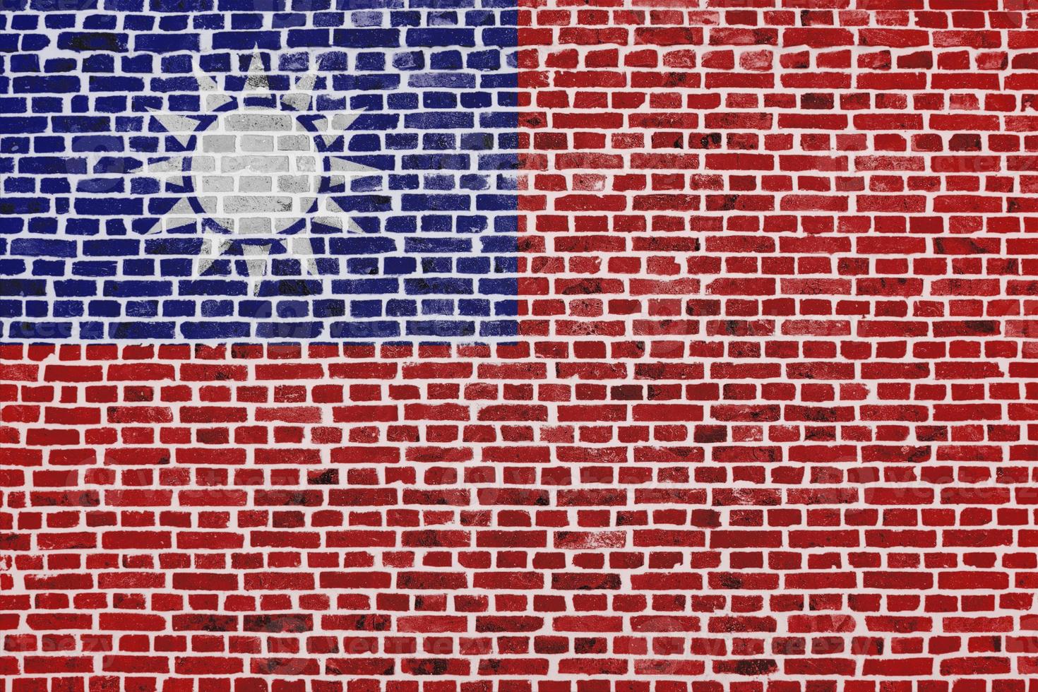 taiwanes flagga målad på en tegelvägg foto
