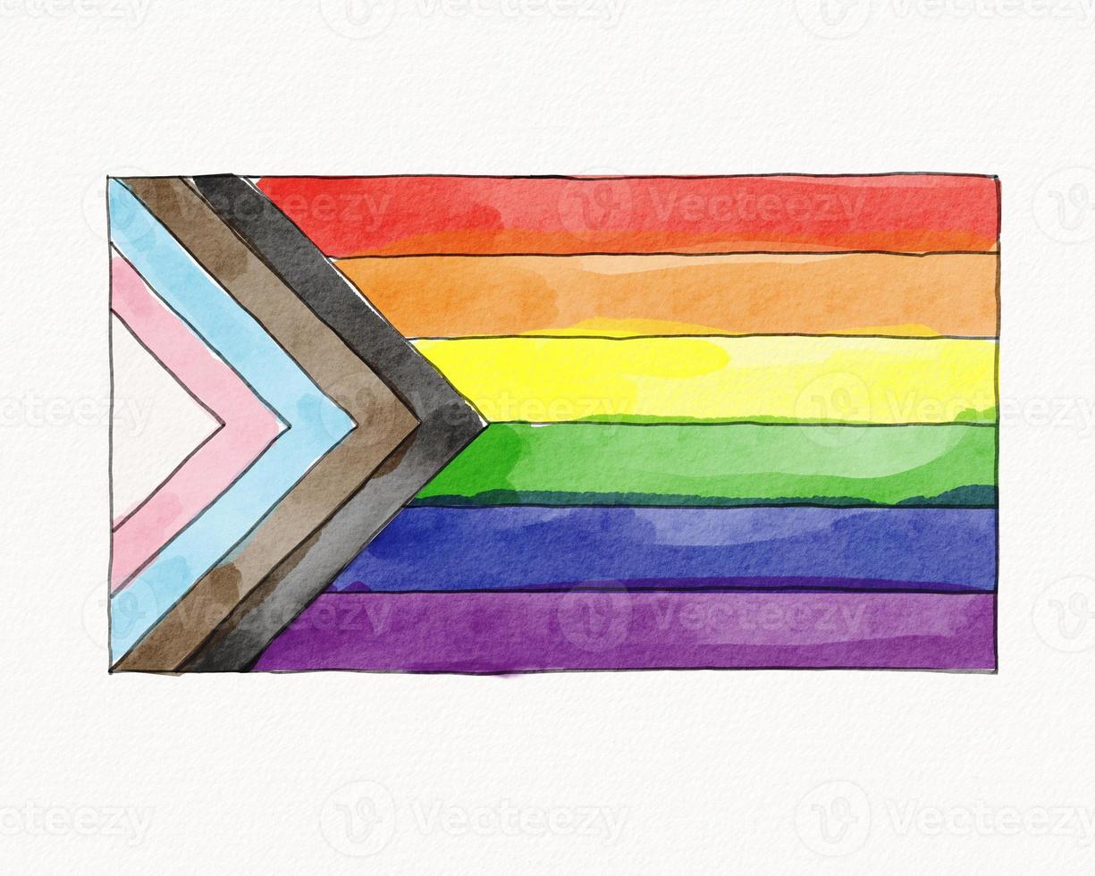 LGbt pride månad akvarell textur koncept. regnbågsflagga borste stil isolera på vit bakgrund. foto