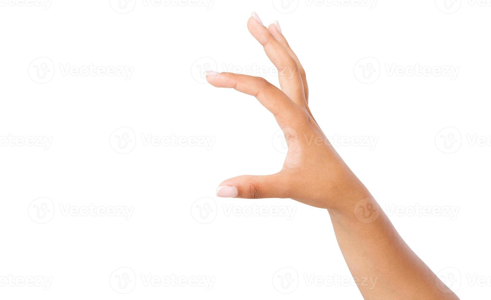 visar storlek tecken afro amerikansk hand gest isolerad över vit bakgrund foto