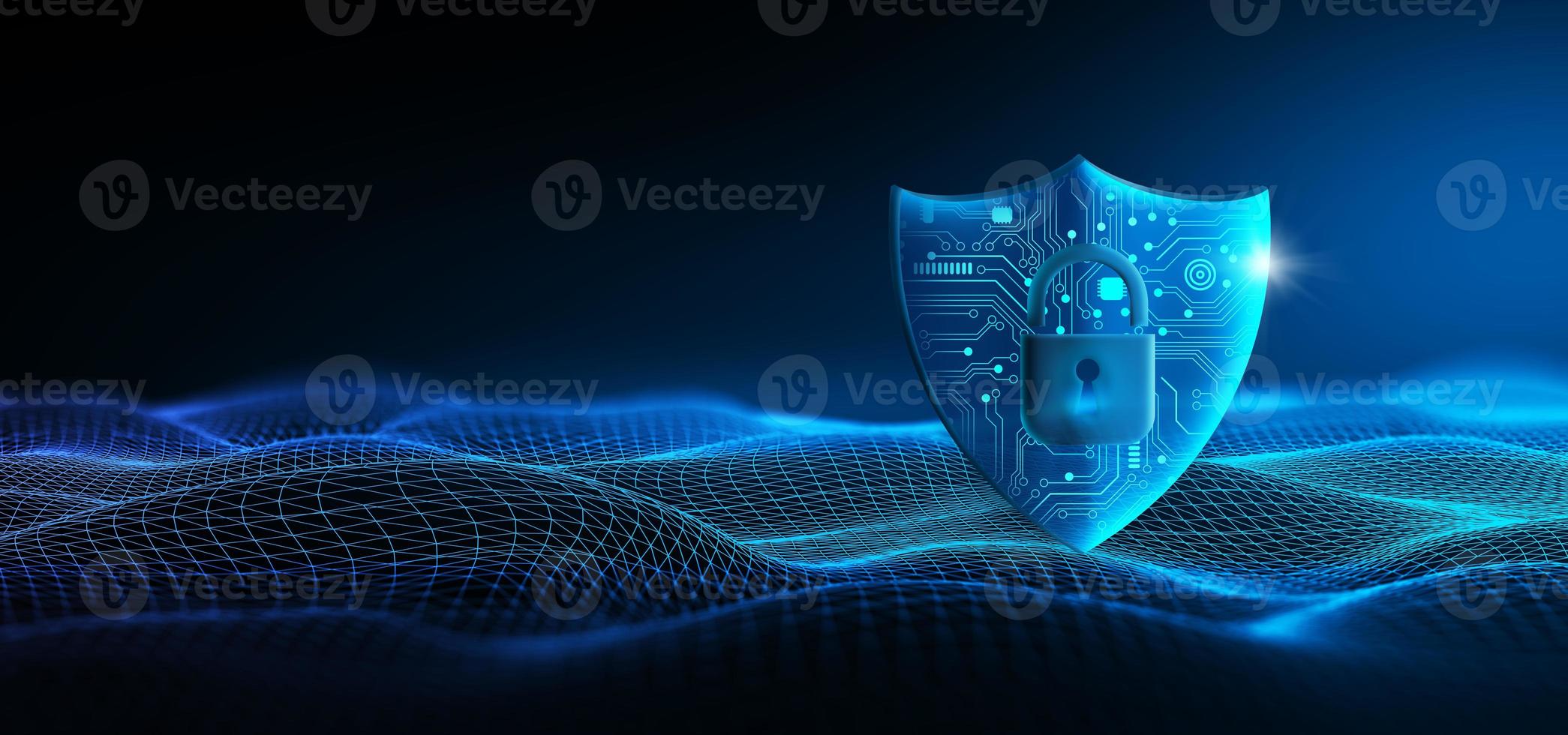 virusskydd, blockering av cyberangrepp, cybersäkerhet och koncept för informationssekretess. foto