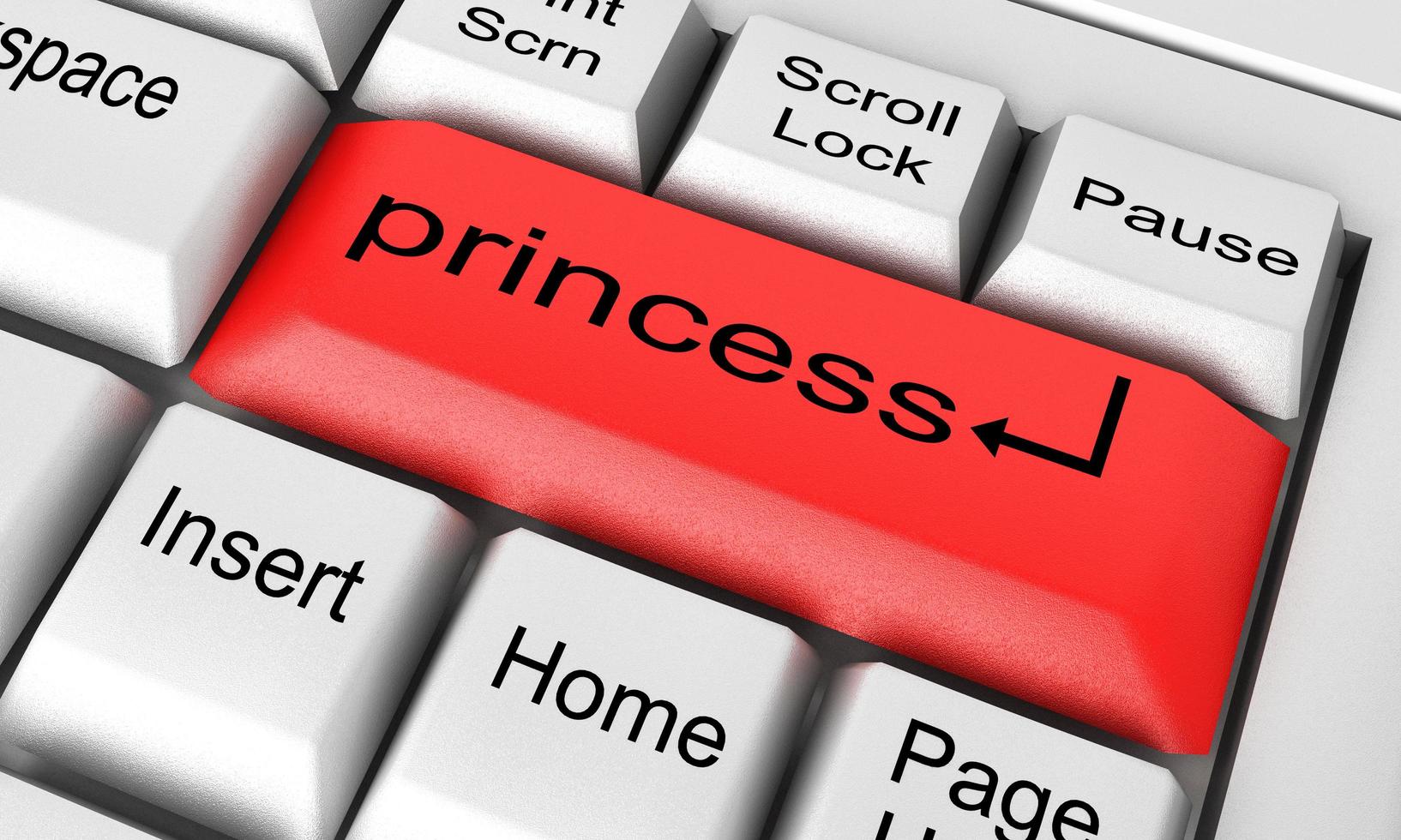 prinsessan ord på vitt tangentbord foto