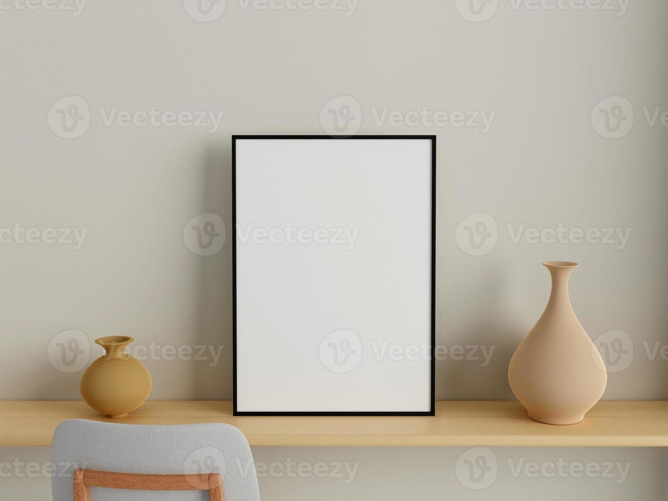 modern och minimalistisk vertikal svart affisch eller fotorammockup på väggen i vardagsrummet. 3d-rendering. foto