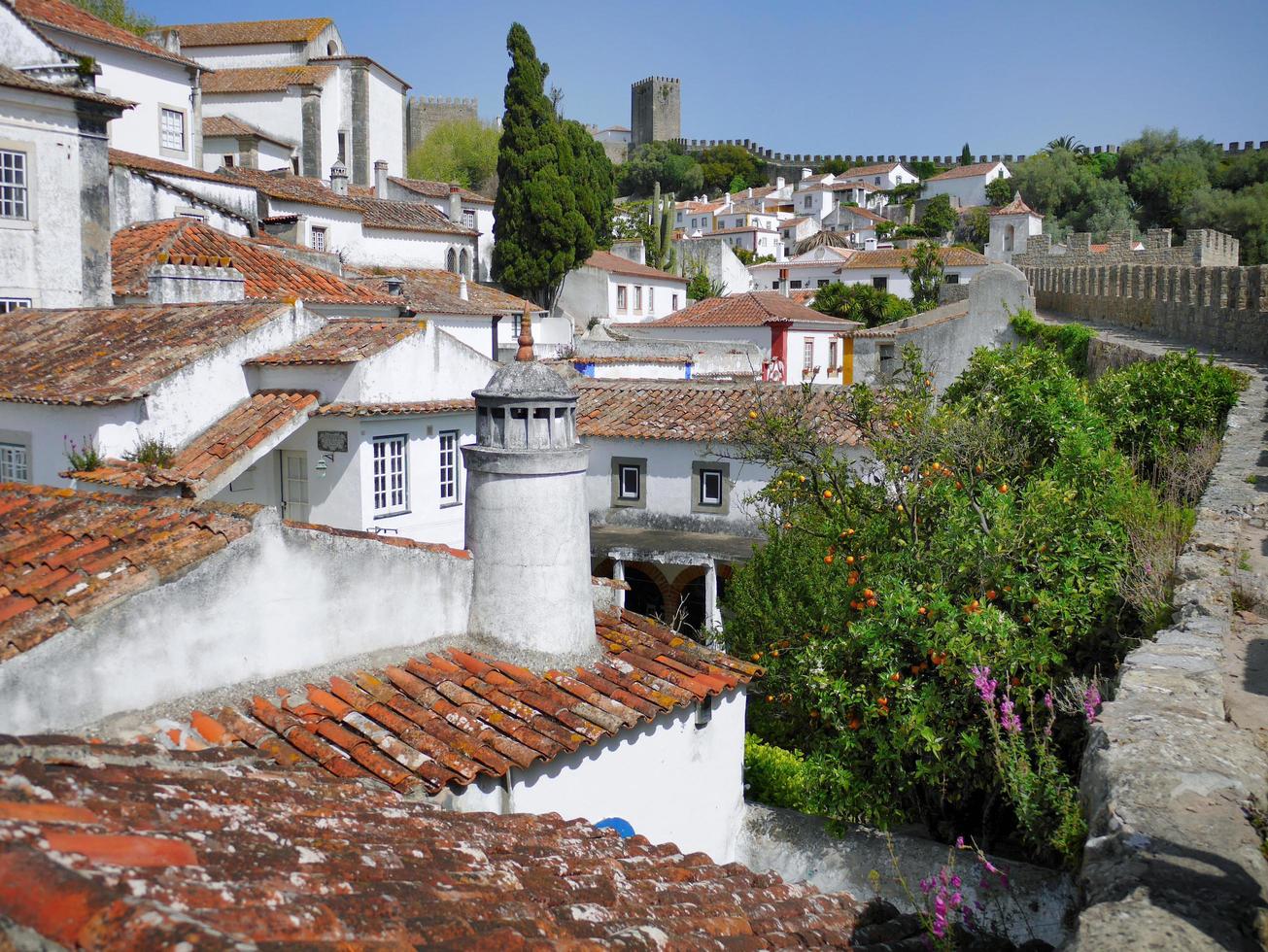 gammal fästning stenmur av unesco obidos arv medeltida stad portugal foto