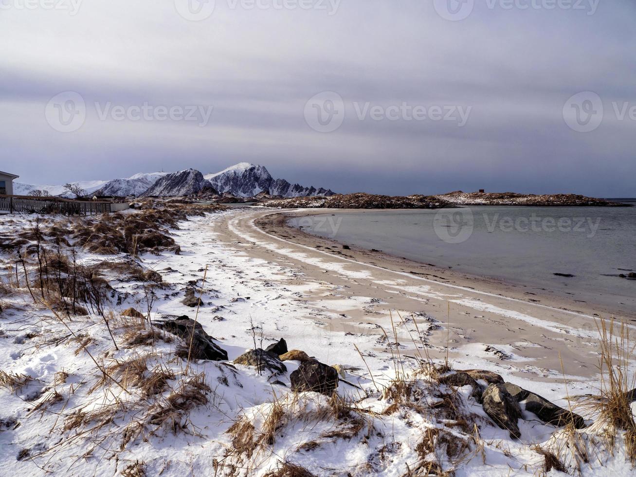stranden vid andenes i vesteralen, norge, med snö foto