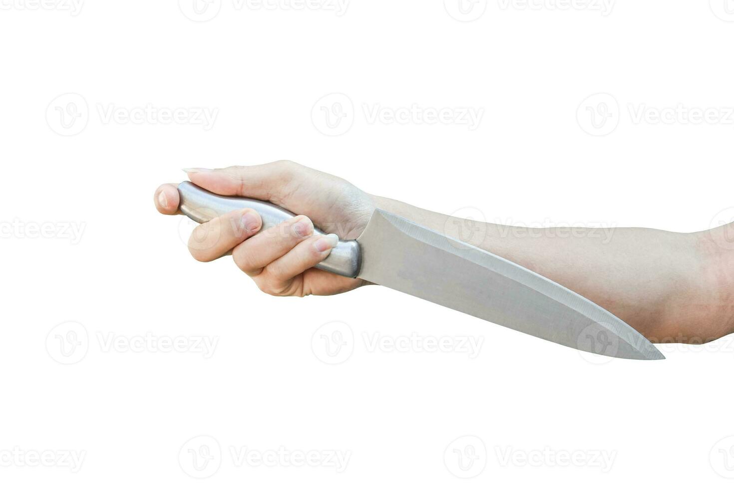 hand som håller rostfri kniv isolerad på vit bakgrund med urklippsbana. foto